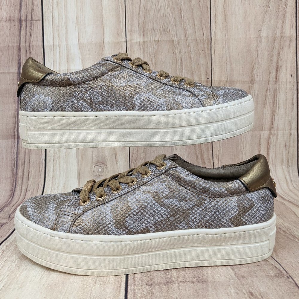 J/SLIDES Metallic Gold Snakeskin Lace Up Platform Sneakers Sz 6 - Picture 7 of 10